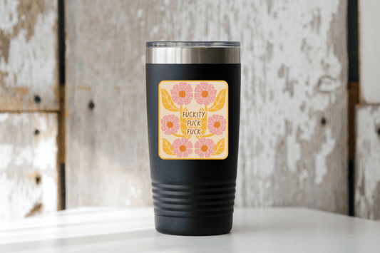 Fuckity Fuck Fuck Sticker - funny, flowers, pink, retro - homesewn