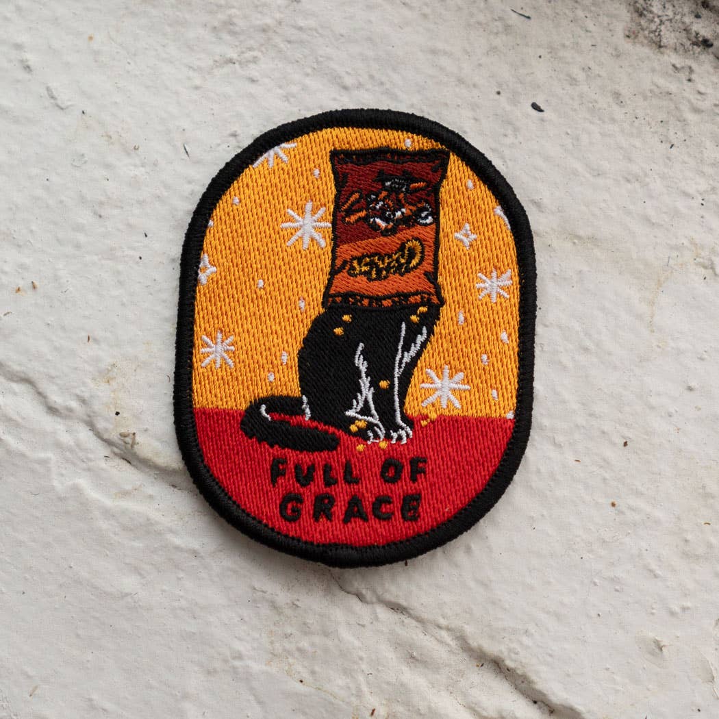 Full of Grace Cat Sticky Patch | Embroidered Sticker Patch - homesewn