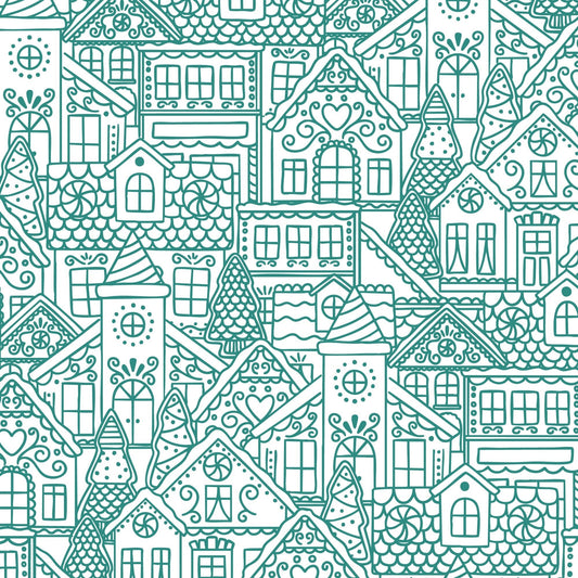 Gingerbread Village - Turquoise - Jolly Tidings - homesewn