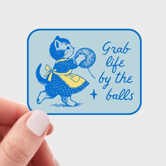 Grab Life by the Balls Sticker - cat, kitten, kitty, yarn - homesewn