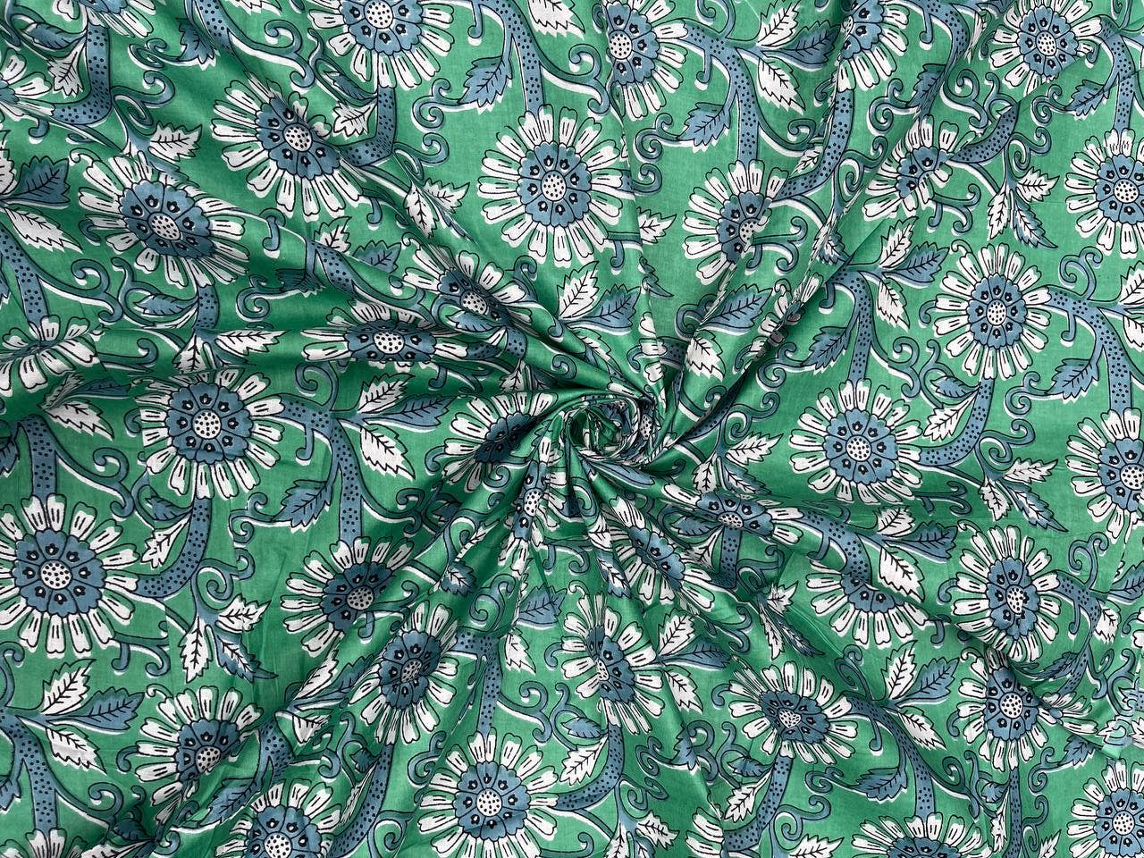 Green Floral Print Fabric Dressmaking Fabric Women Clothing - homesewn