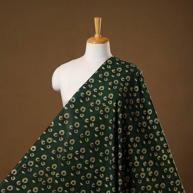 Green - Natural Dyed Cotton Hand Block Pipad Print Fabric - homesewn