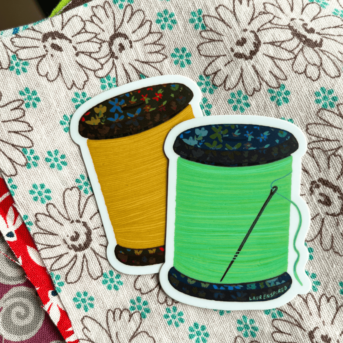 Green Spool Of Thread Vinyl Stickers, Sewing Quilt Stickers - homesewn