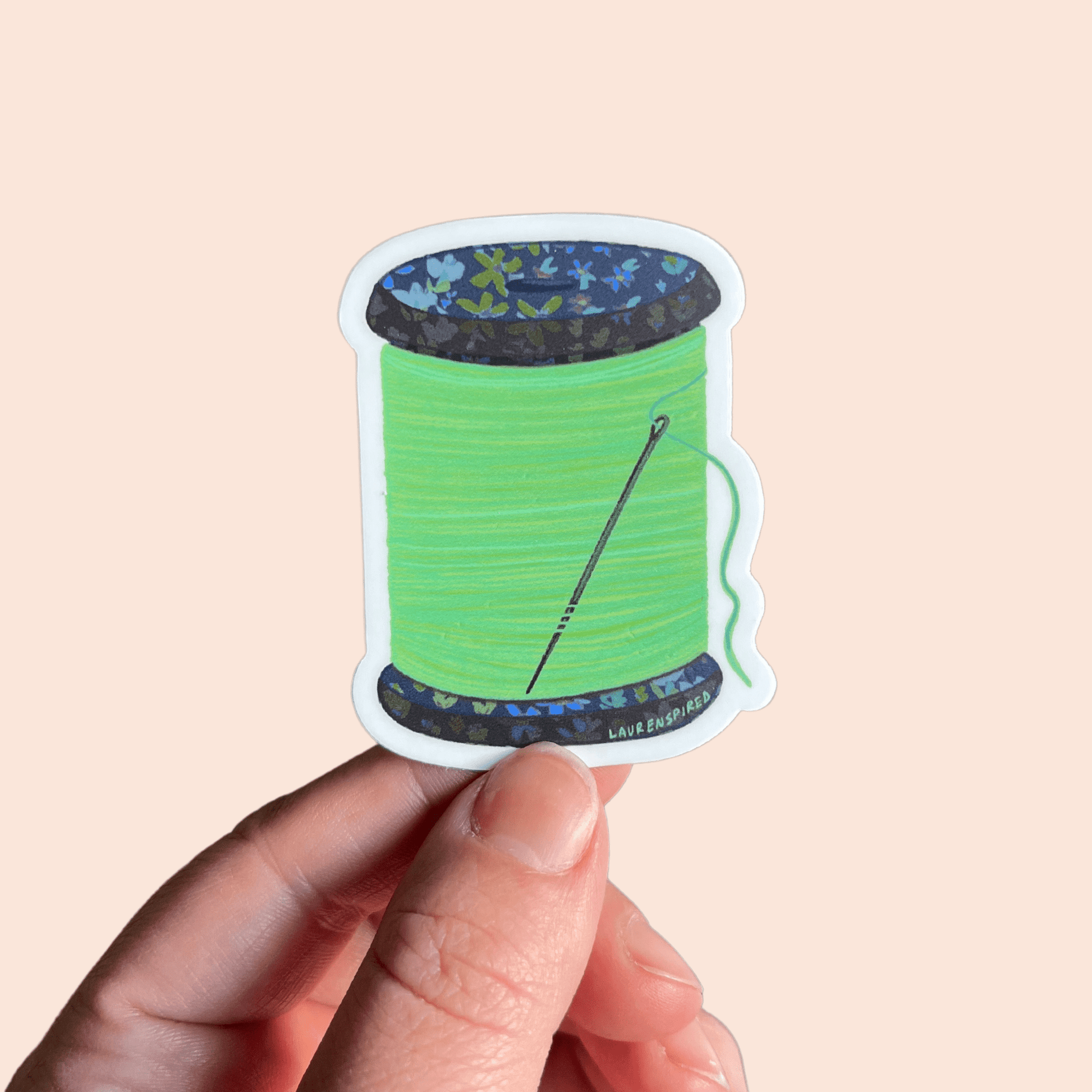 Green Spool Of Thread Vinyl Stickers, Sewing Quilt Stickers - homesewn