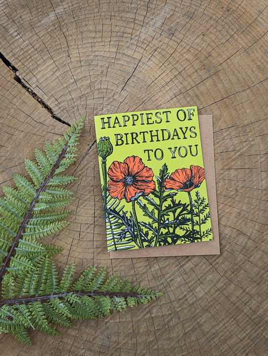 Greeting card | happiest of birthdays poppies - flowers - homesewn