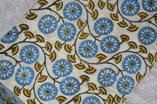 Hand Block Printed - Blue Green Floral - homesewn