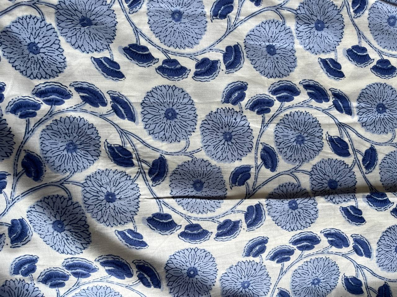 Hand Block Printed Floral Cotton Fabric - homesewn