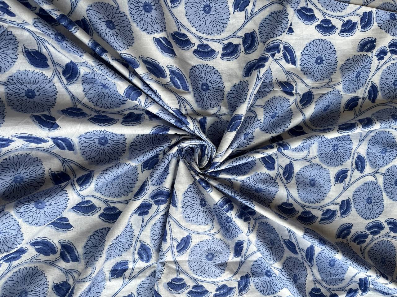Hand Block Printed Floral Cotton Fabric - homesewn