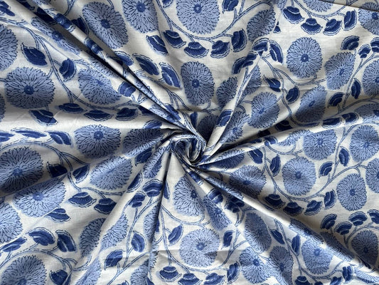 Hand Block Printed Floral Cotton Fabric - homesewn
