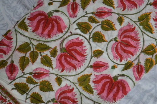 Hand Block Printed - Pink Floral - homesewn
