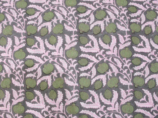 Hand Block Printed - Pink/Olive Print - homesewn