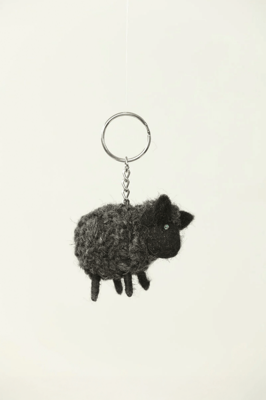 Handmade Felt Sheep Bag Charm / Key Ring - Black - homesewn