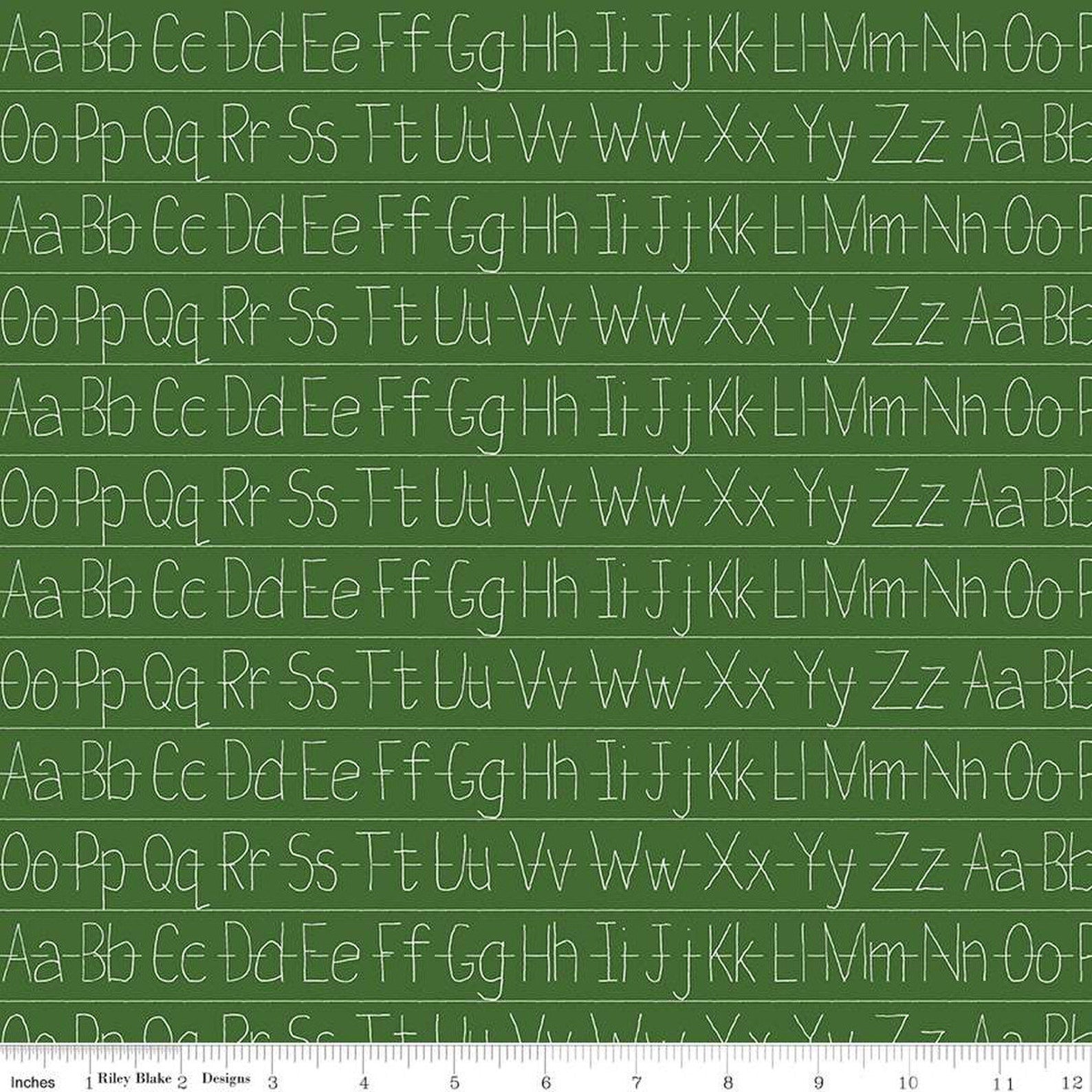 Handwriting - Green - Old School QUILTING COTTON/POPLIN fabric - homesewn