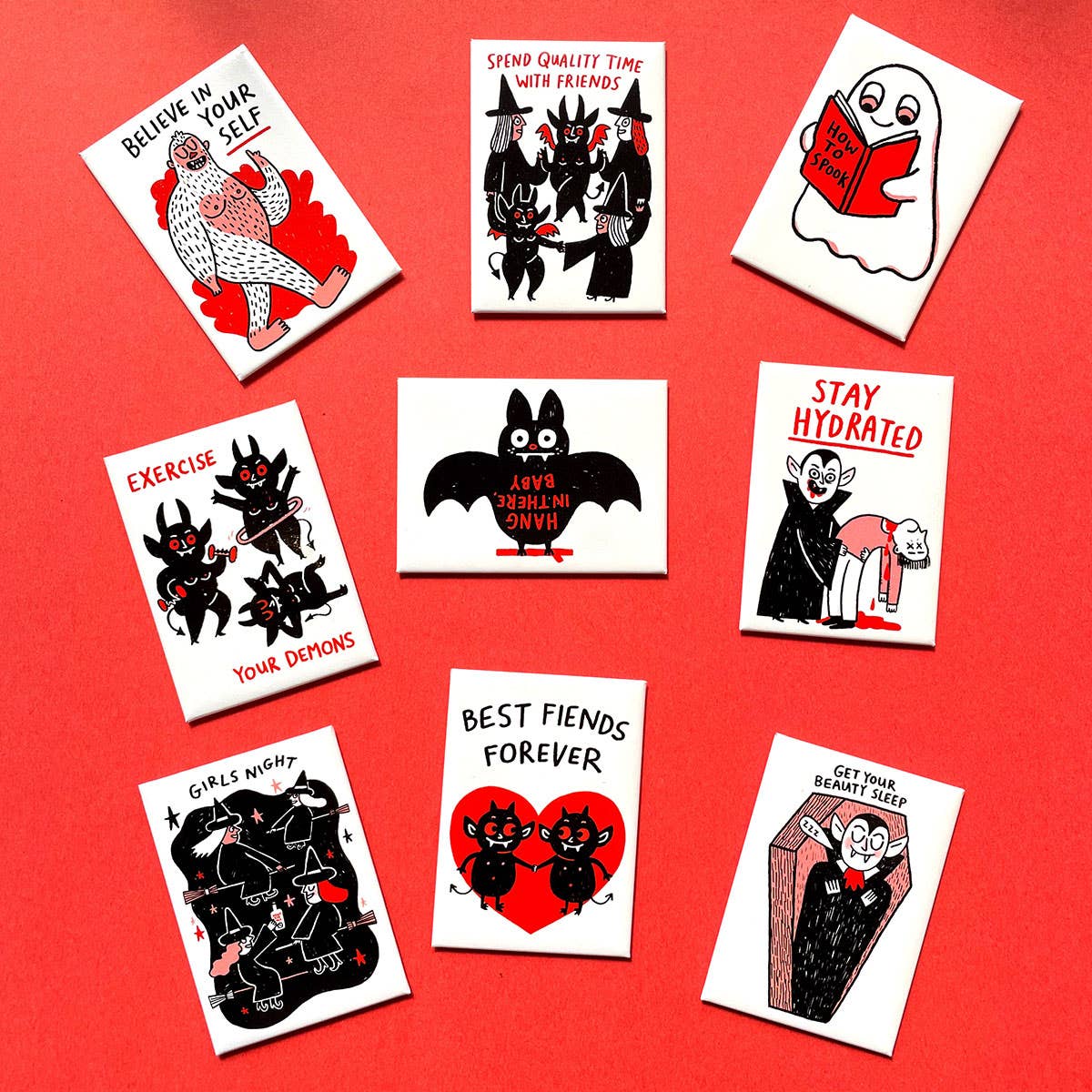 Hang in There Baby Bat Rectangle Magnet by Gemma Correll - homesewn