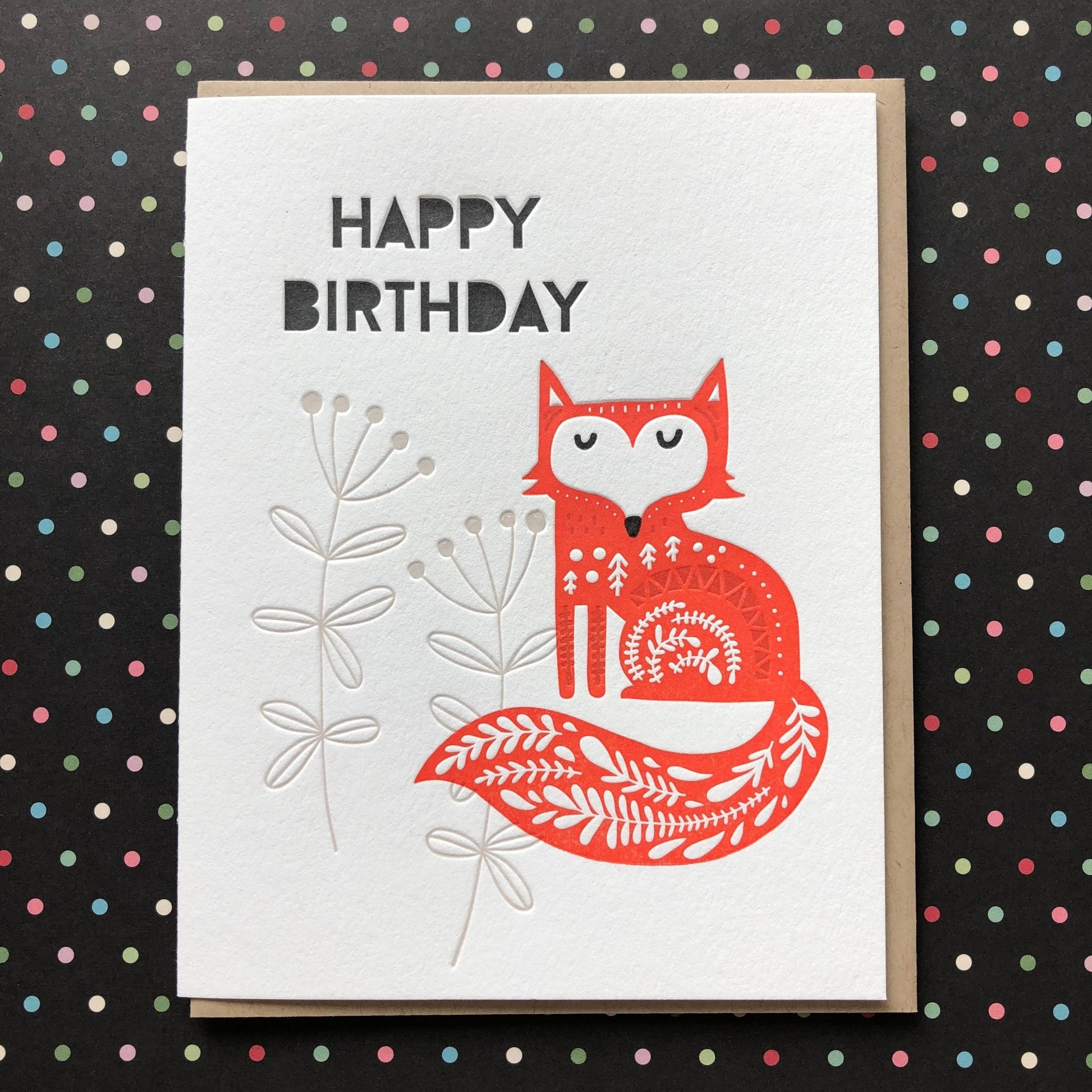 Happy Birthday Fancy Fox - letterpress card - homesewn