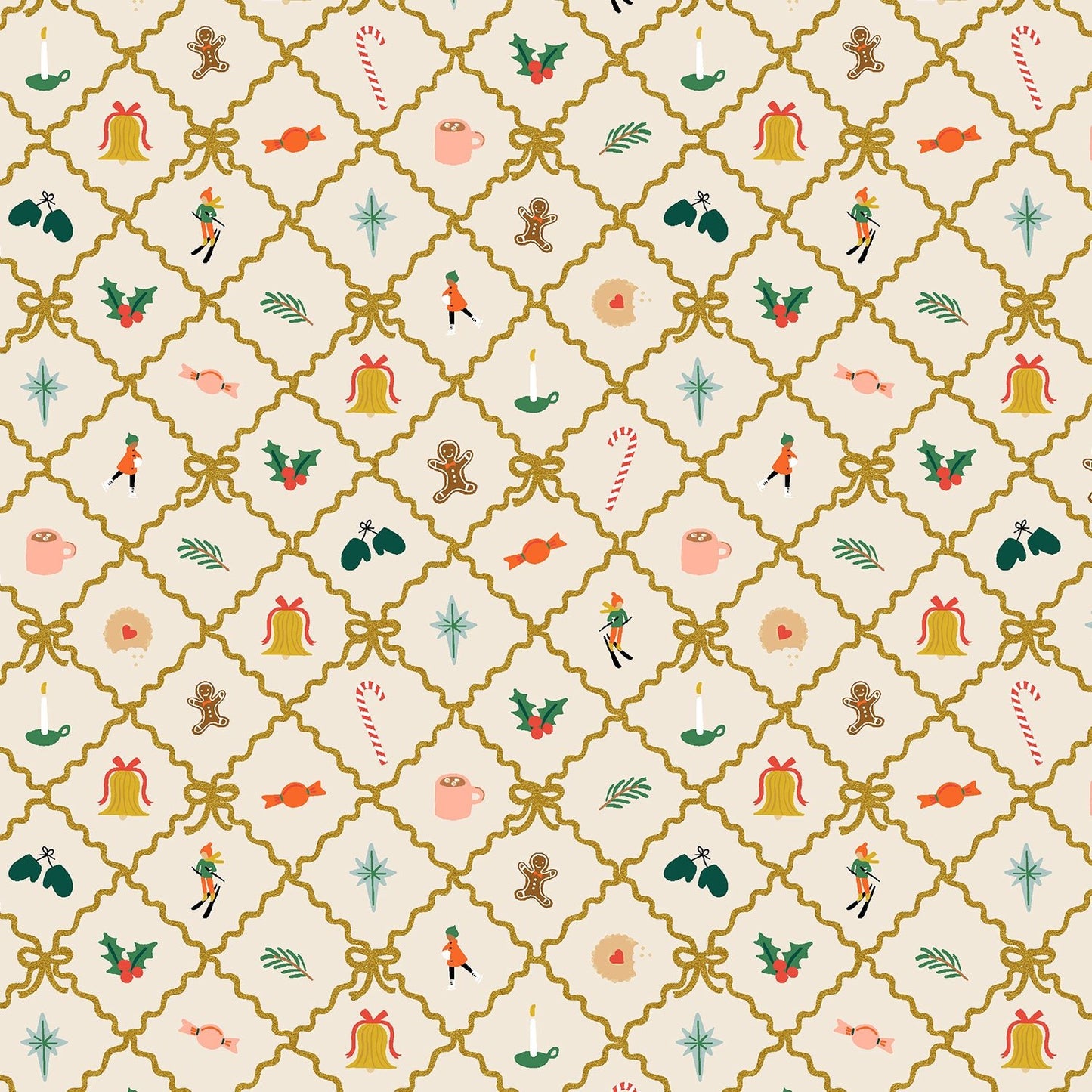 Holiday Classics - Holiday Argyle - Cream Metallic - RP623 - CM1M - Rifle Paper Co. fabric - homesewn