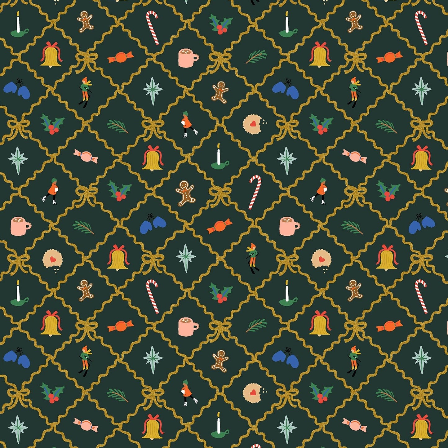 Holiday Classics - Holiday Argyle - Evergreen Metallic - RP623 - EM3M - Rifle Paper Co. fabric (Copy) - homesewn