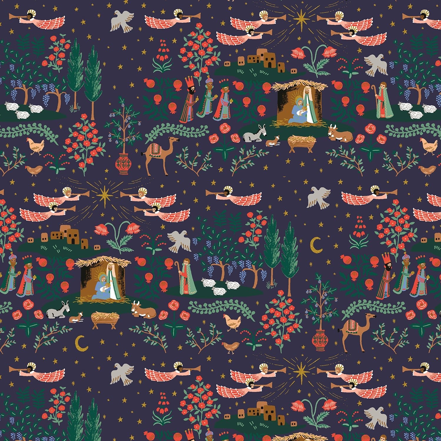 Holiday Classics - Nativity - Navy/Gold - RP621 - NM1M - Rifle Paper Co. fabric - homesewn
