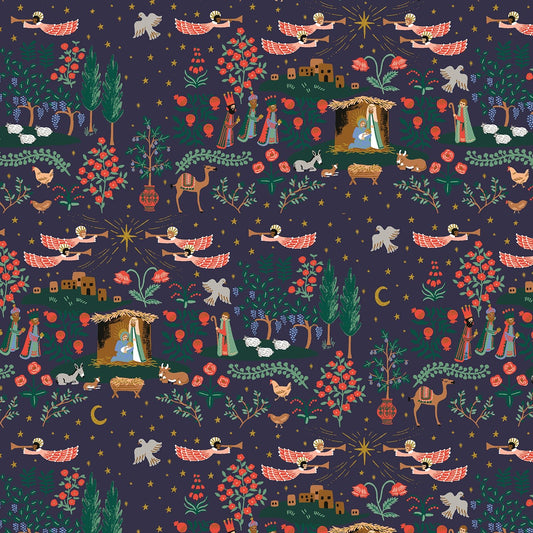 Holiday Classics - Nativity - Navy/Gold - RP621 - NM1M - Rifle Paper Co. fabric - homesewn