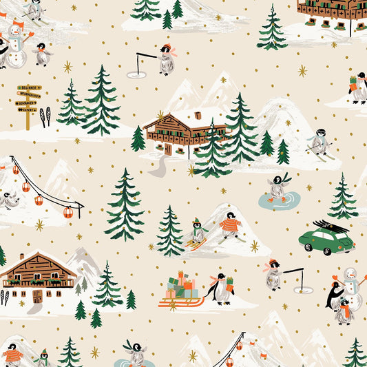 Holiday Classics - Penguin Village - Cream Metallic - RP622 - CM2M - Rifle Paper Co. fabric (Copy) (Copy) - homesewn