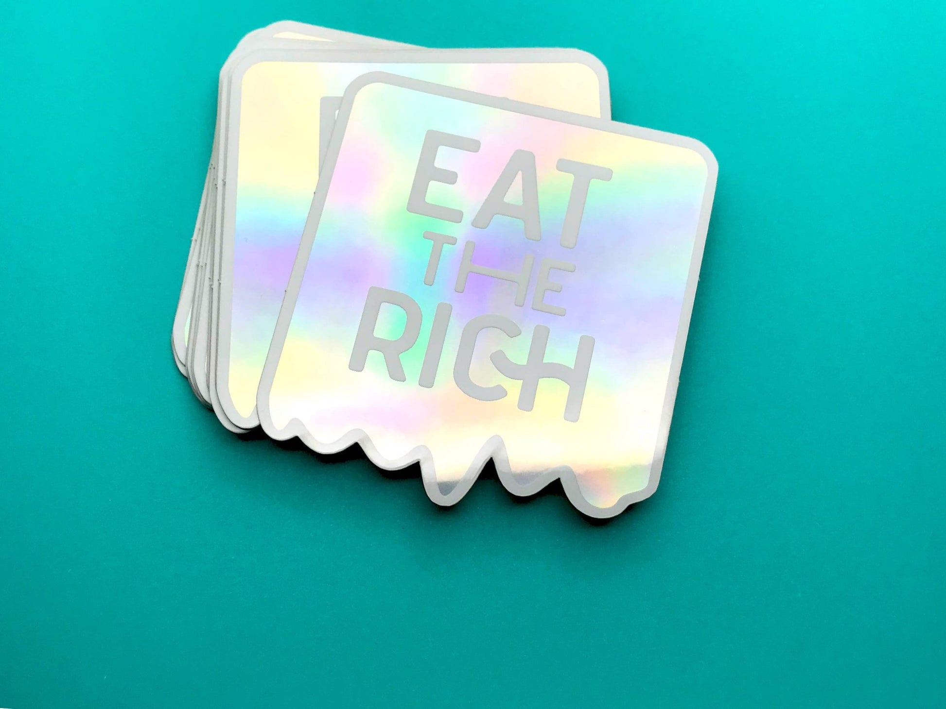 Holographic Silver Eat the Rich Sticker - homesewn