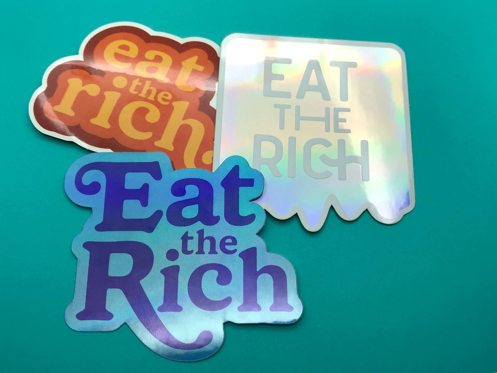 Holographic Silver Eat the Rich Sticker - homesewn