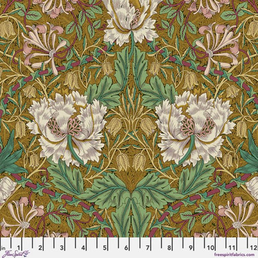 Honey Suckle and Tulip - Gold - William Morris Lodden QUILTING COTTON/POPLIN - homesewn