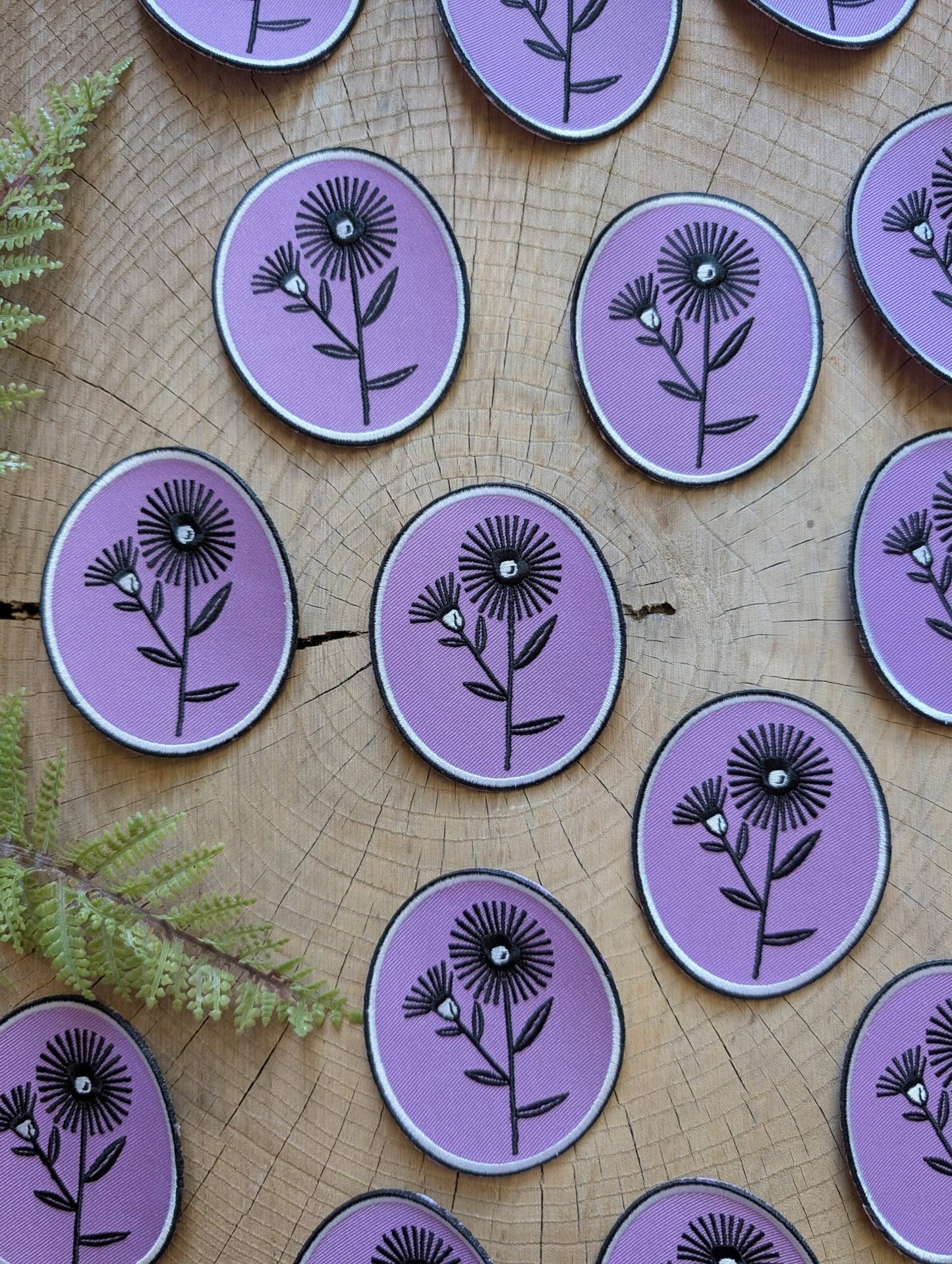 Iron - on patch | aster flower - purple oval 2.75" x 3.3" - homesewn
