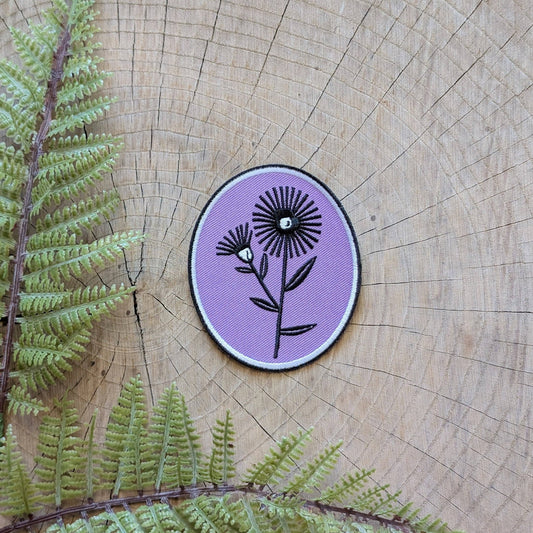 Iron - on patch | aster flower - purple oval 2.75" x 3.3" - homesewn
