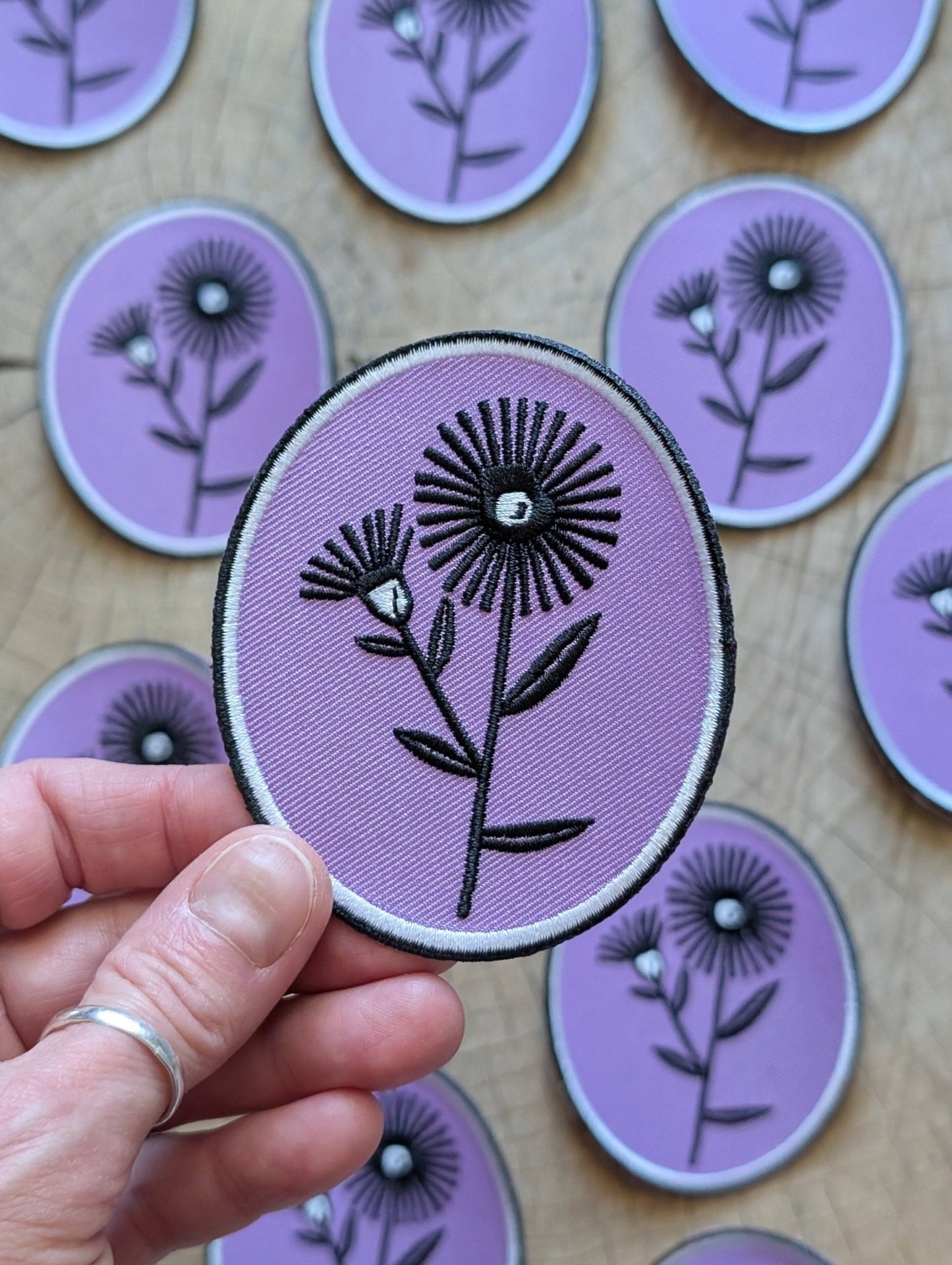 Iron - on patch | aster flower - purple oval 2.75" x 3.3" - homesewn
