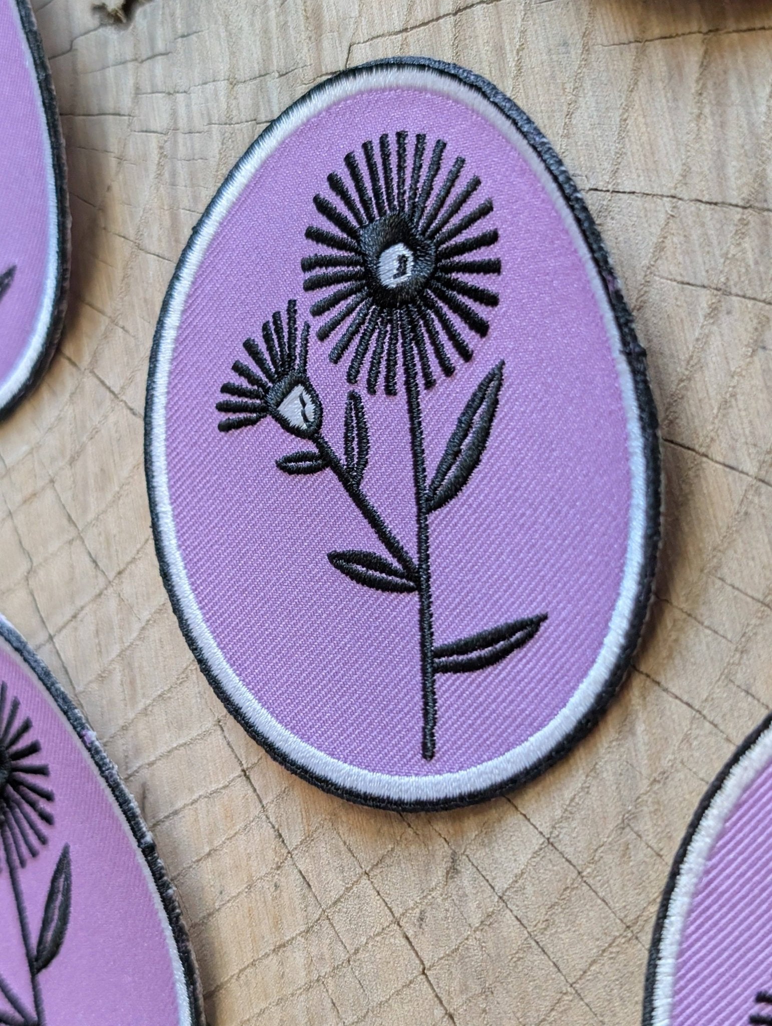 Iron - on patch | aster flower - purple oval 2.75" x 3.3" - homesewn