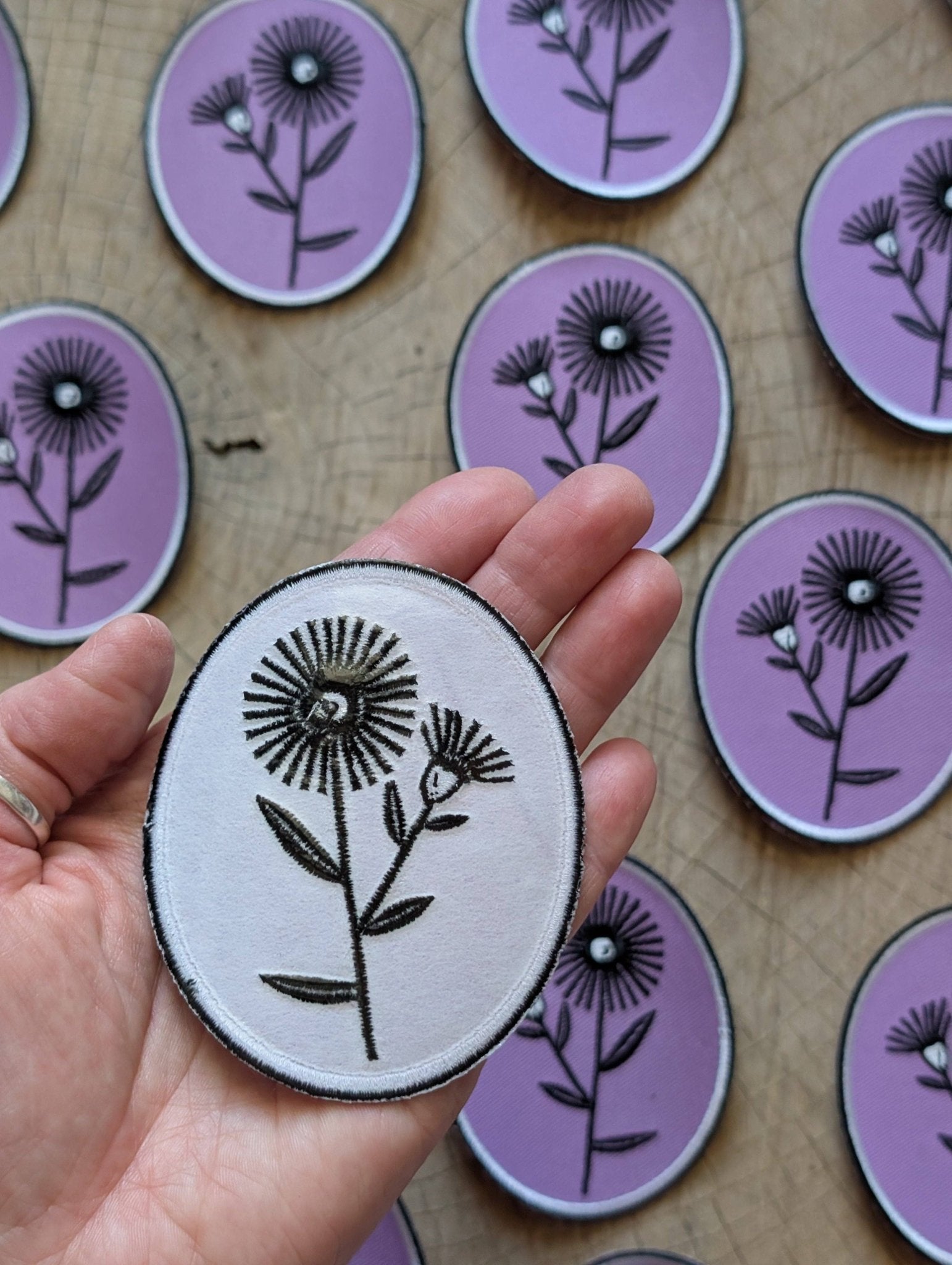Iron - on patch | aster flower - purple oval 2.75" x 3.3" - homesewn