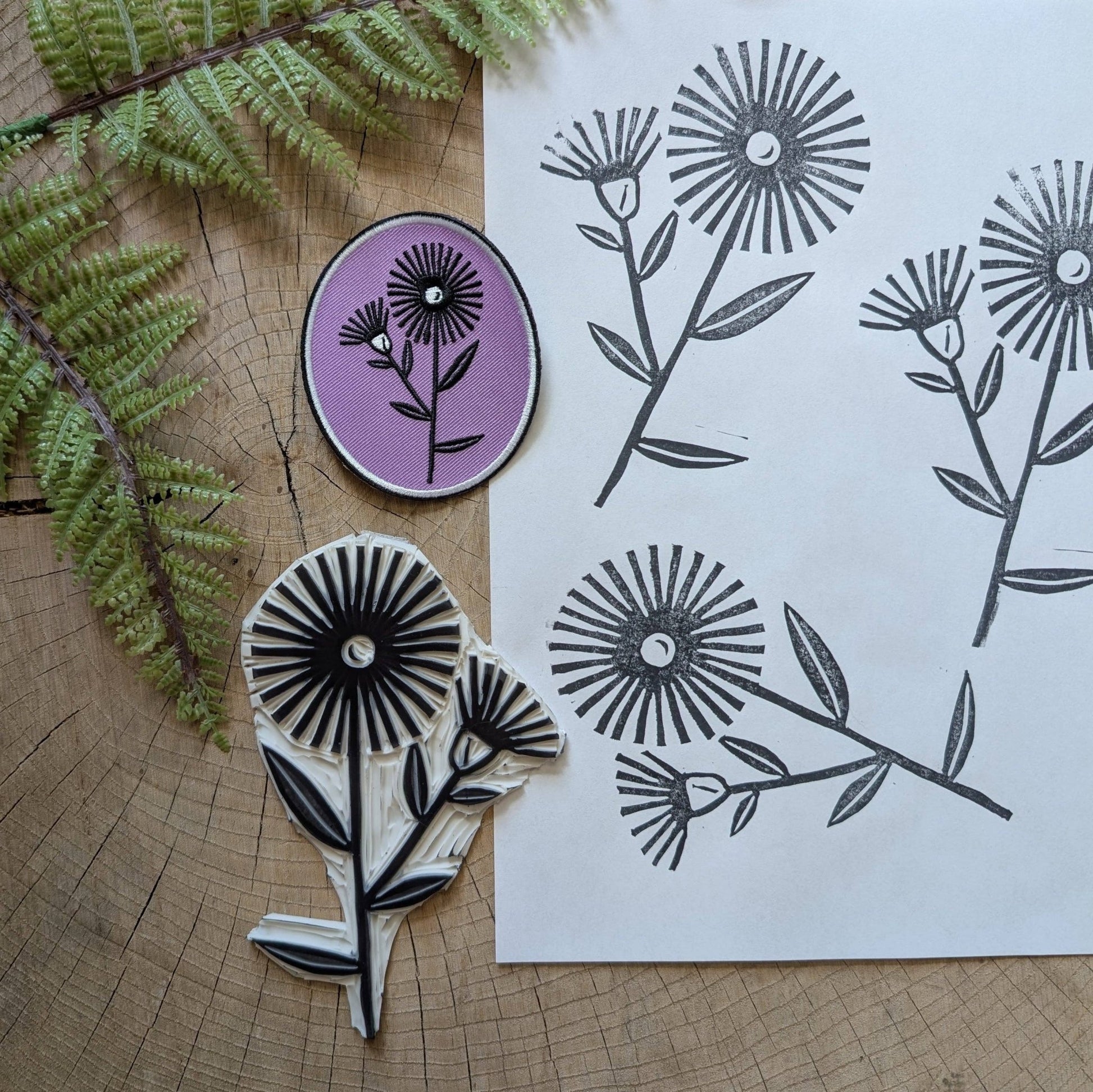 Iron - on patch | aster flower - purple oval 2.75" x 3.3" - homesewn