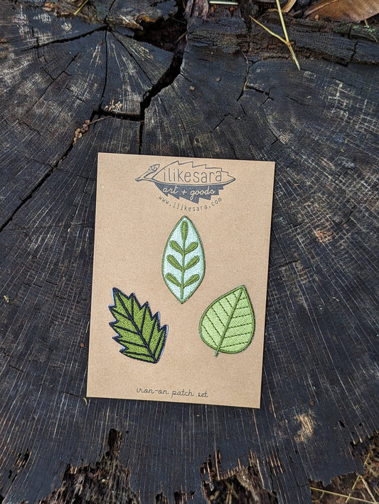 Iron - on patch | leaf 3 pack - green - homesewn
