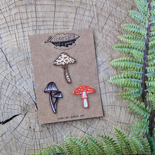 Iron - on patch | mushroom 3 - pack - brown, red, purple - homesewn