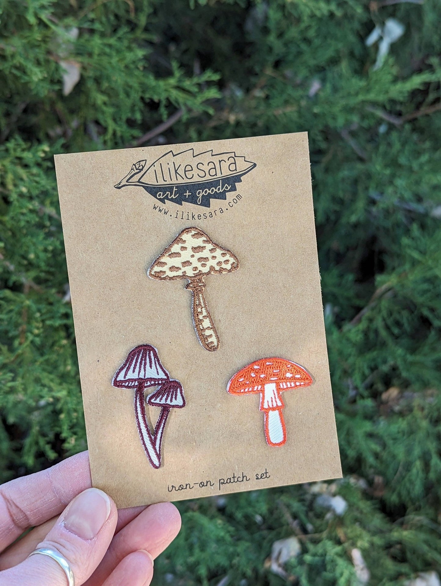 Iron - on patch | mushroom 3 - pack - brown, red, purple - homesewn