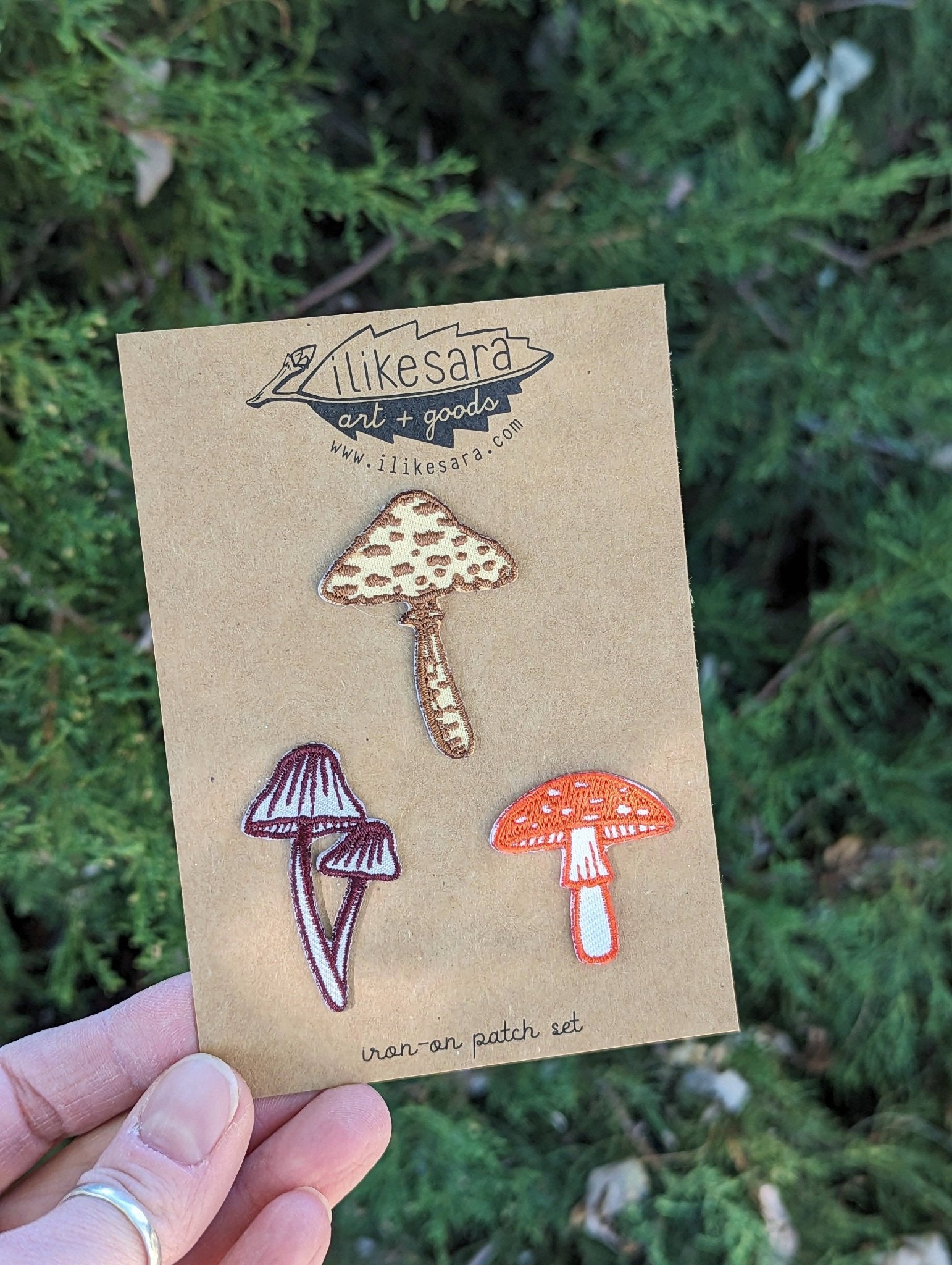 Iron - on patch | mushroom 3 - pack - brown, red, purple - homesewn