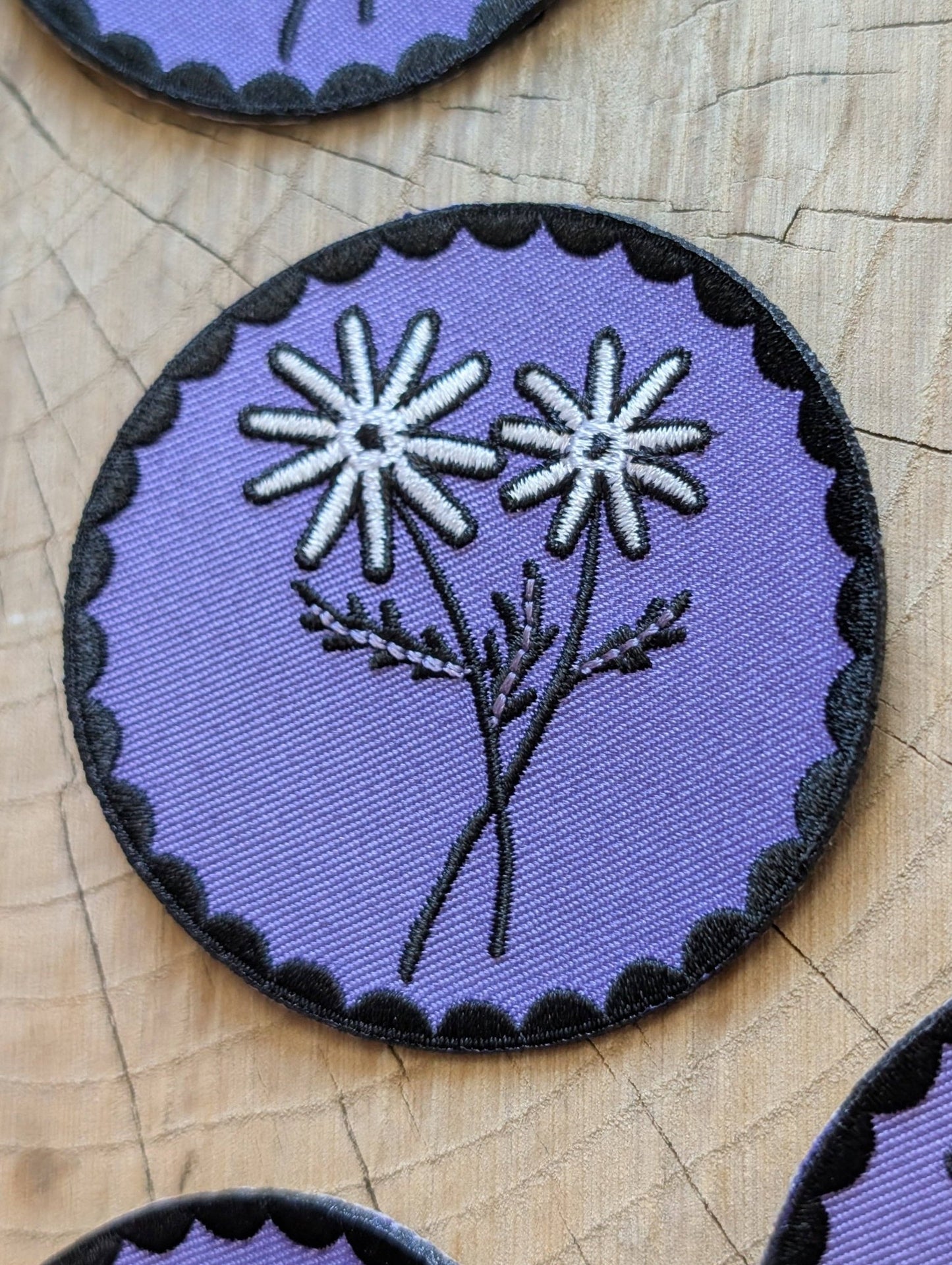 Iron - on patch | purple daisy flower - 2.75" round - homesewn