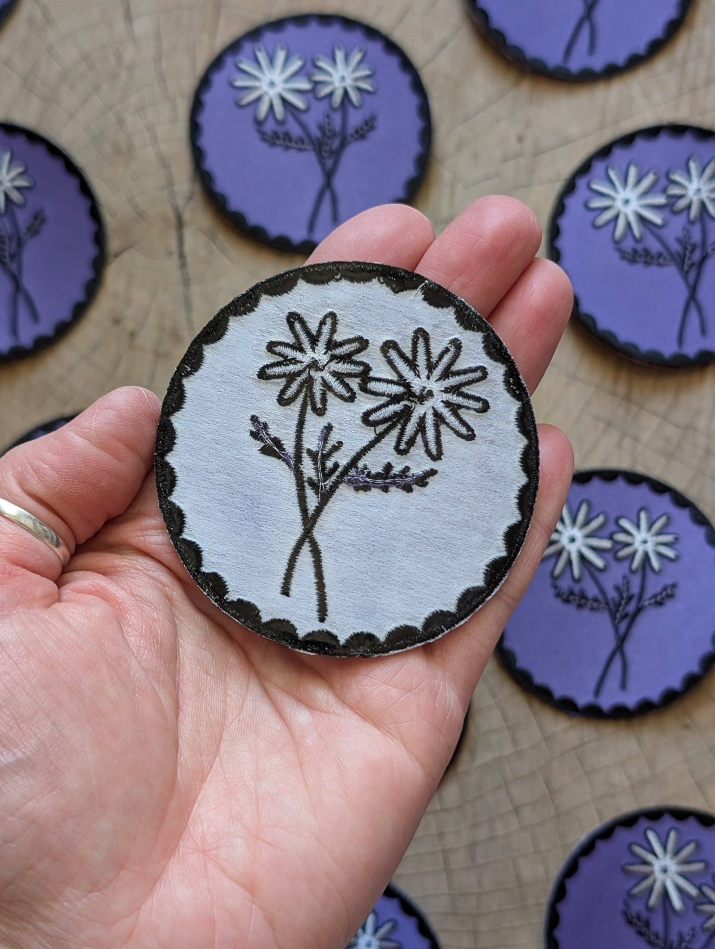 Iron - on patch | purple daisy flower - 2.75" round - homesewn