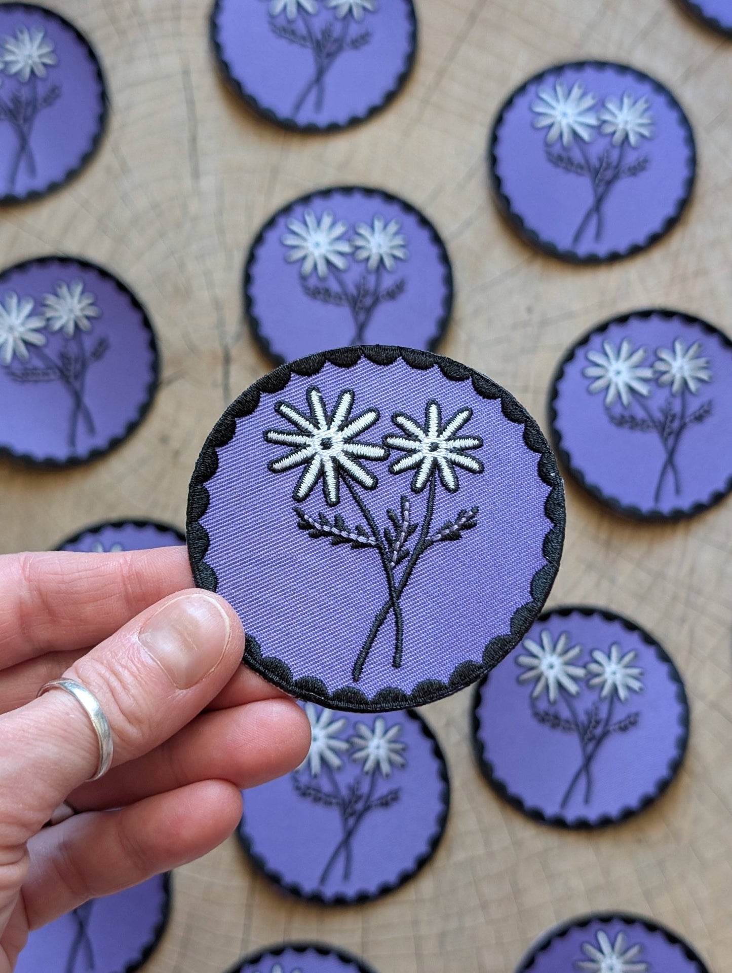 Iron - on patch | purple daisy flower - 2.75" round - homesewn