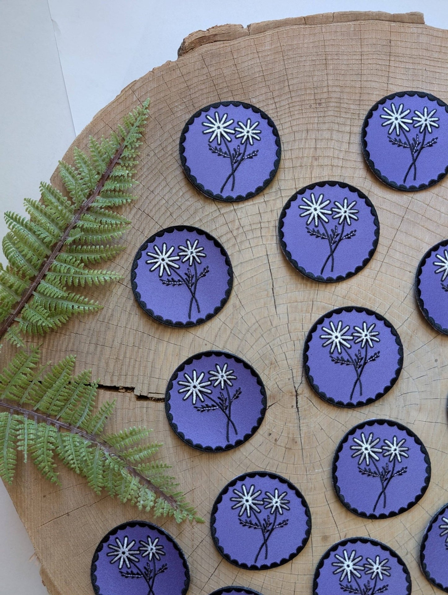 Iron - on patch | purple daisy flower - 2.75" round - homesewn