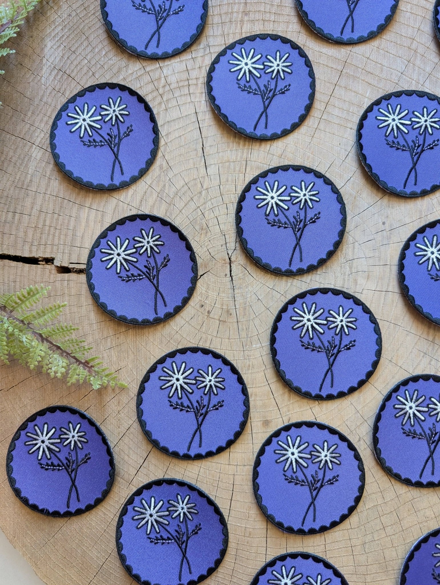Iron - on patch | purple daisy flower - 2.75" round - homesewn