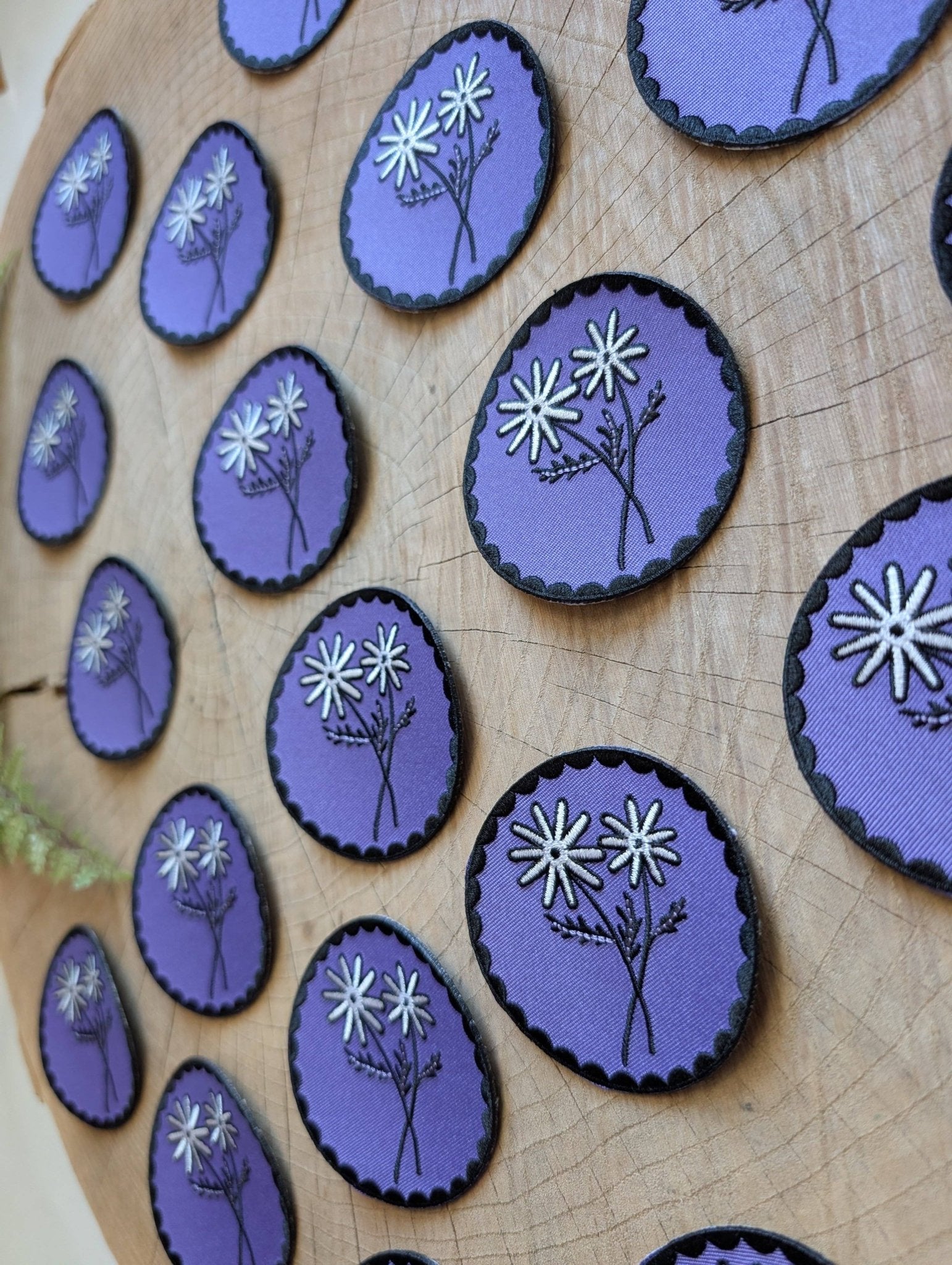 Iron - on patch | purple daisy flower - 2.75" round - homesewn