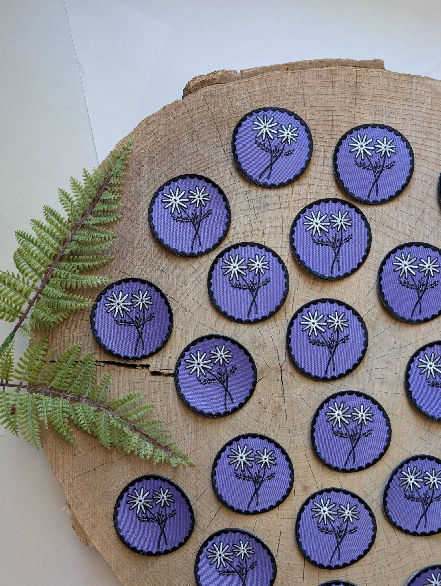 Iron - on patch | purple daisy flower - 2.75" round - homesewn
