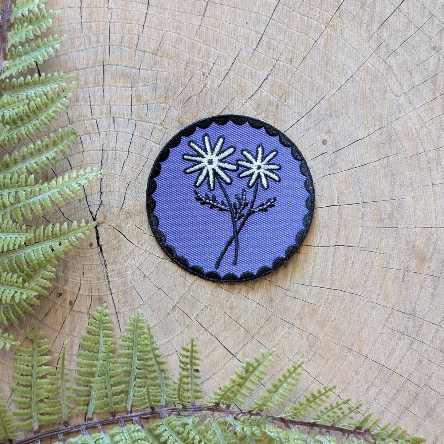 Iron - on patch | purple daisy flower - 2.75" round - homesewn
