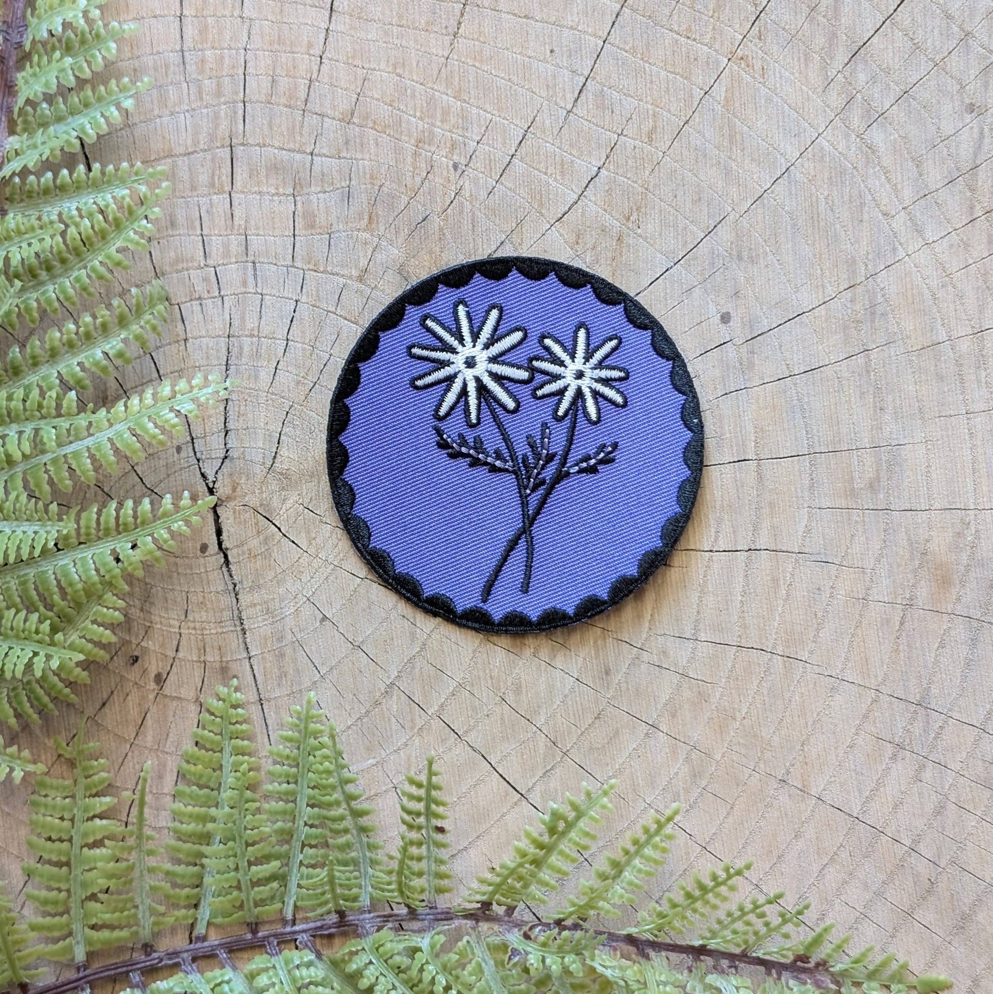 Iron - on patch | purple daisy flower - 2.75" round - homesewn