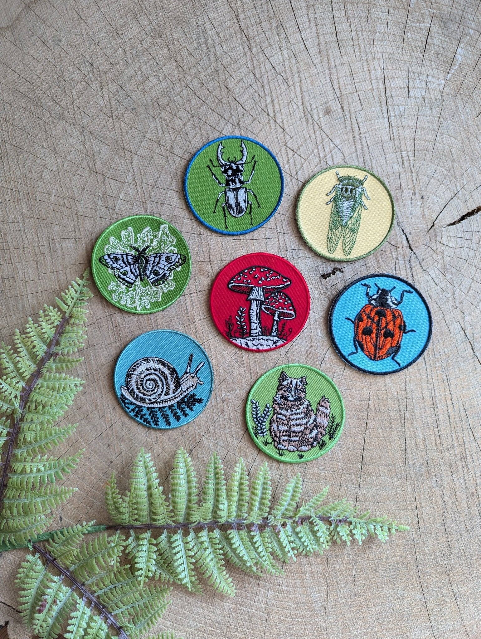 Iron - on patch | snail with fern - 2.5" round teal - homesewn