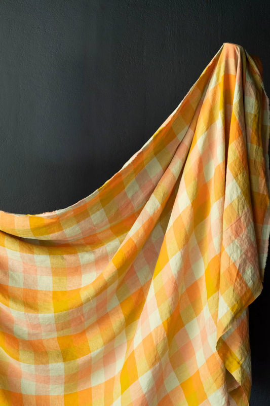 Island Life Check European Laundered Linen - 58" Wide - homesewn