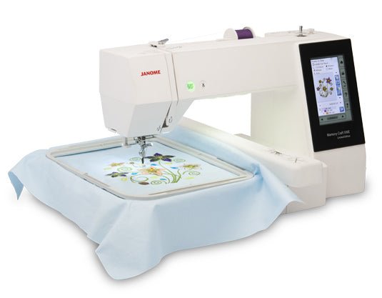 Janome Memory Craft 500E Limited Edition with embroidery hoop attached - homesewn