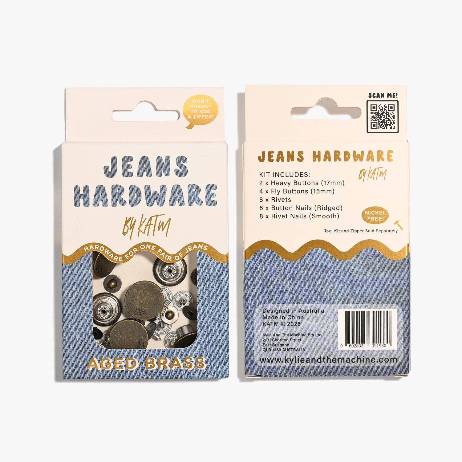 Jeans Hardware Kit | Aged Brass - homesewn